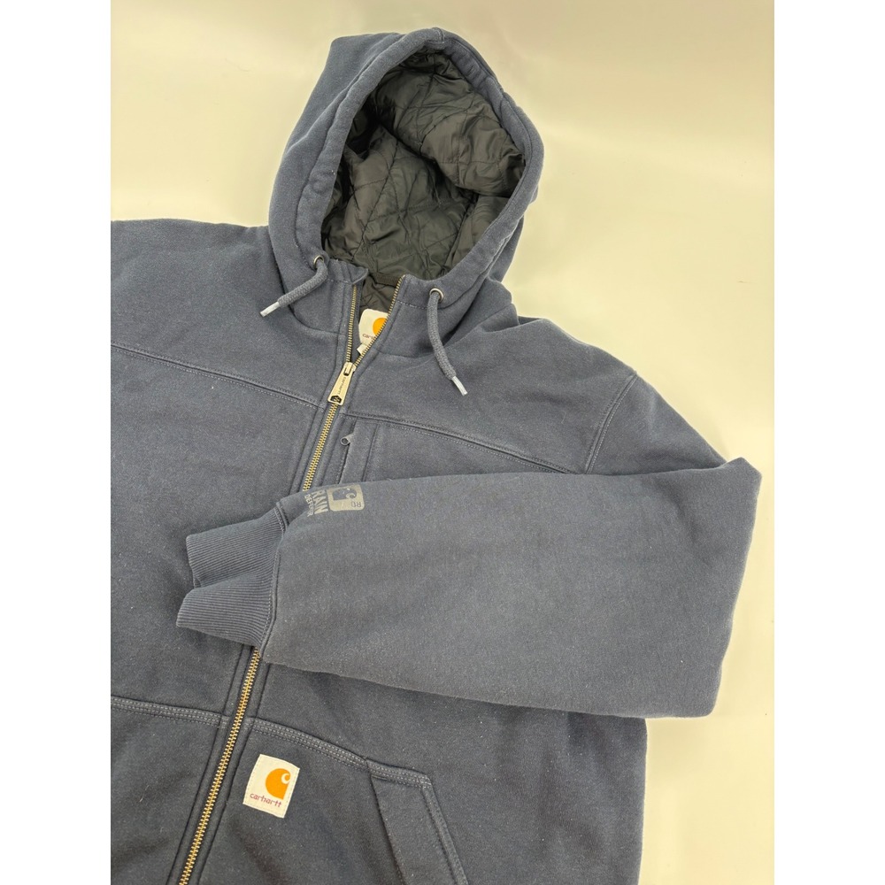 Carhartt Rain Defender Full Zip Hoodie Navy Blue Quilt Lined Heavyweight XL